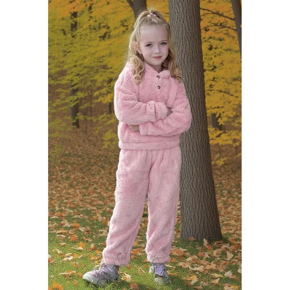 Girls 2 Piece Outfits Sweatsuit Fuzzy Long Sleeve Bear Ear Hoodie Sweatshirt and